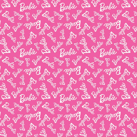 Barbie Girl Logo Toss Hot Pink Cotton Fabric