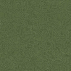 Green tone-on-tone print featuring lines of a topographical map