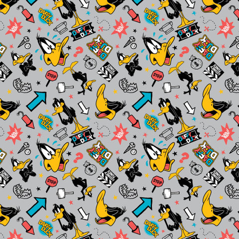 Looney Tunes Daffy Toss Grey Cotton Fabric