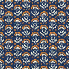 Heritage Cottage Orchard Navy Cotton Fabric