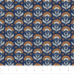 Heritage Cottage Orchard Navy Cotton Fabric