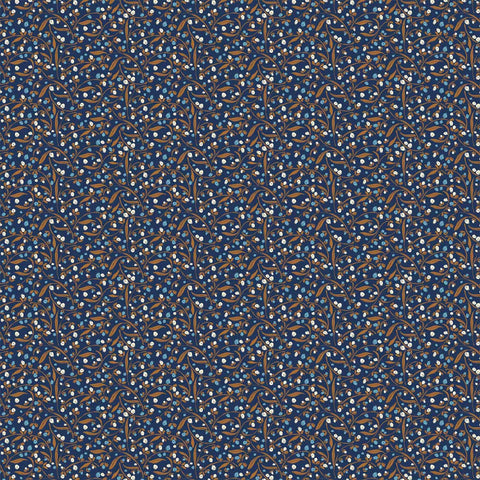 Heritage Cottage Pussy Willow Navy Cotton Fabric