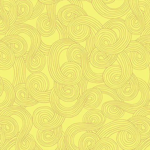 Bright World Spirals Mellow Yellow cotton fabric
