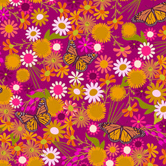 Alison Glass Wildflowers Monarchs and Flowers Berry Cotton Fabric