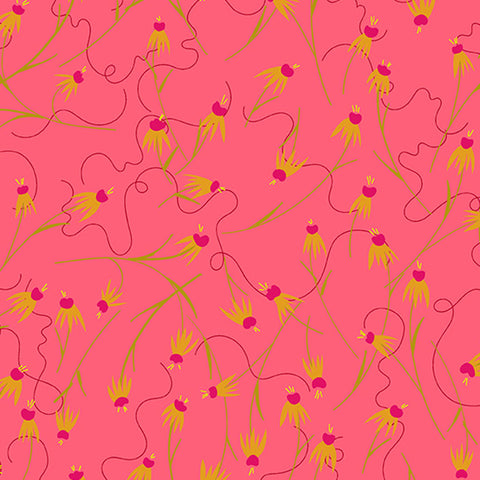 Alison Glass Wildflowers Coneflowers Coral Cotton Fabric