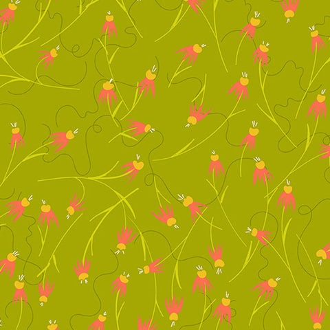 Alison Glass Wildflowers Coneflowers Chartreuse Cotton Fabric