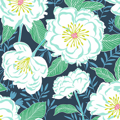 Flora Fauna Camellias Shadow Cotton Fabric