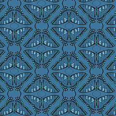 Flora Fauna Swallowtail Tonal Navy Cotton Fabric
