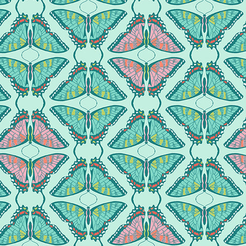 Flora Fauna Swallowtail Sky Cotton Fabric