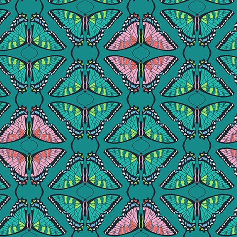 Flora Fauna Swallowtail Teal Cotton Fabric