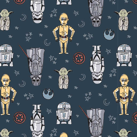 2 Yard Precut <br> Star Wars <br> Doodle Figures Blue