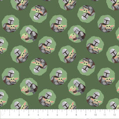 2 Yard Precut <br> Star Wars <br> Mandalorian 2 <br> Mandalorian and Baby Yoda Toss Green