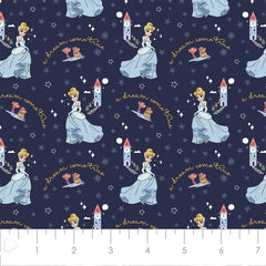 Disney Heart of a Princess Cinderella Navy Cotton Fabric