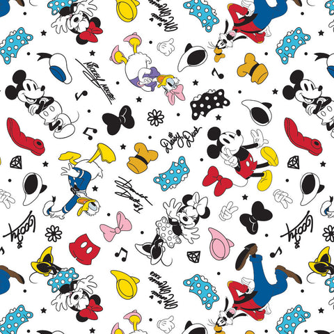 Mickey and Friends Inseparable Pals White Cotton Fabric