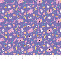 Peppa Pig Friends in Space Purple Cotton Fabric