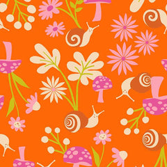 Pattern of snails in a garden on an orange background