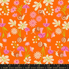 Pattern of snails in a garden on an orange background with ruler