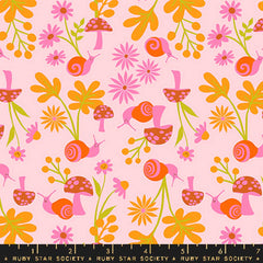 Pattern of snails in a garden on a light pink background with ruler