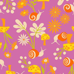 Pattern of snails in a garden on a purple background