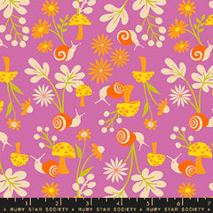 Pattern of snails in a garden on a purple background with ruler