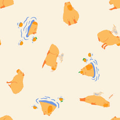 Pattern of cartoon capybaras on an off-white background