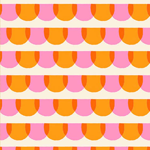 Pattern of pink and orange semicircles on an off-white background