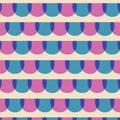 Pattern of purple and blue semicircles on an off-white background