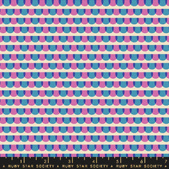 Pattern of purple and blue semicircles on an off-white background with ruler
