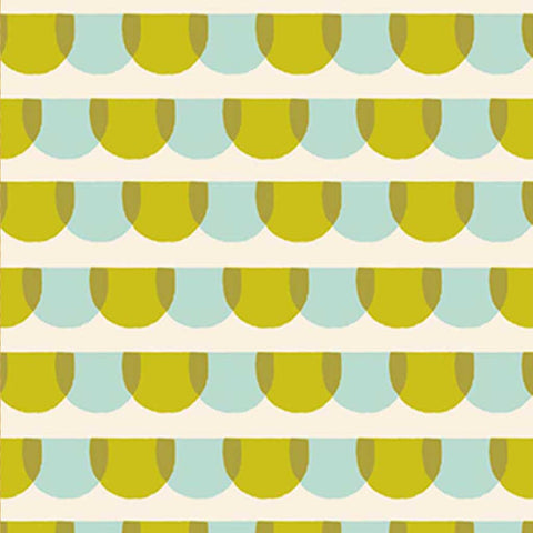Pattern of green and blue semicircles on an off-white background