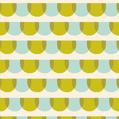 Pattern of green and blue semicircles on an off-white background