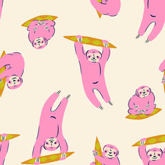 Pattern of sloths in different poses on an off-white background