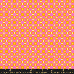 Checkered pattern with pink and orange squares with small flowers with ruler
