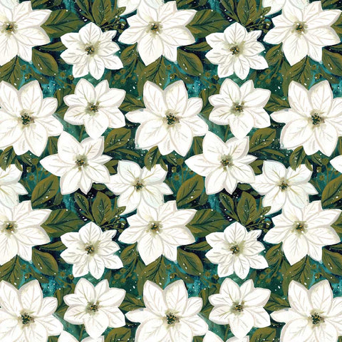 Pattern of white flowers and green leaves