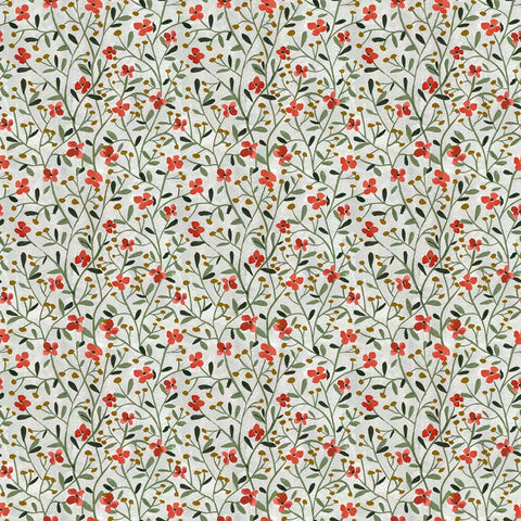 Pattern of red flowers and green leaves on an off-white background