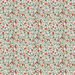 Pattern of red flowers and green leaves on an off-white background