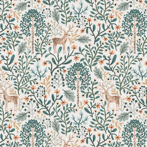 Pattern of deer and foliage on a light background
