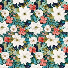 Pattern of white and red flowers on a green background