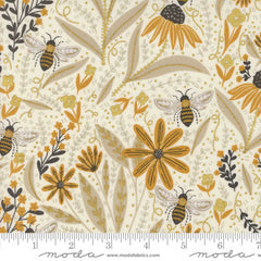 Pattern of bees and flowers on a white background with ruler