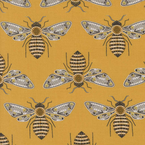 Pattern of large bees on a yellow background