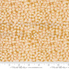 Pattern of small white flowers on a yellow background with ruler