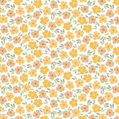 Pattern of orange and brown posies on a white background