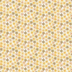 Pattern of small yellow and brown flowers on a white background
