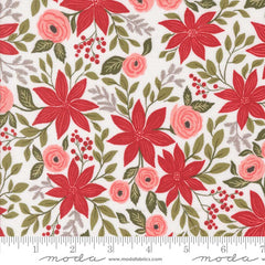 Floral pattern with poinsettias and roses on a white background with ruler