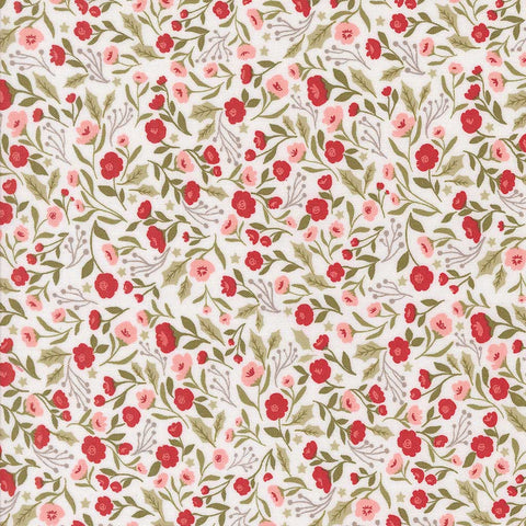 Floral pattern with red and pink flowers on a white background