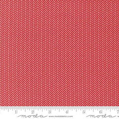 Red fabric texture with a herringbone pattern with ruler