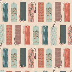 Pattern of colorful bookmarks on a light background