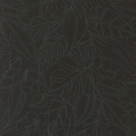 Patterned fabric with leaves and berries on a black back ground