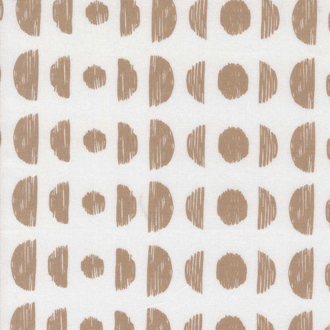 Pattern of brown circles and semi-circles on a white background