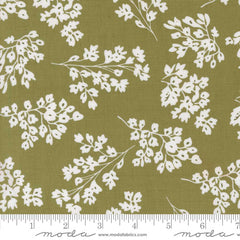 White floral pattern on a green background with ruler