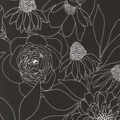 White floral outlines on a black background